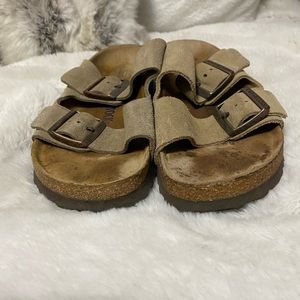 Genuine Taupe Suede Arizona Birkenstocks size 37